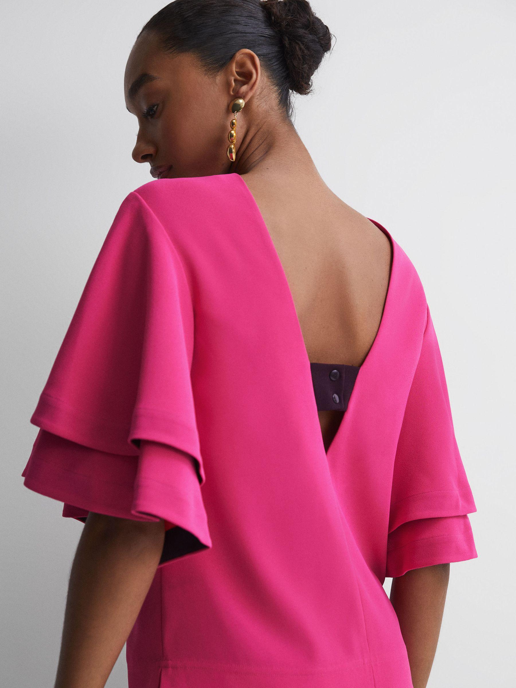 Florere Tiered Sleeve Top in Bright Pink Product Image