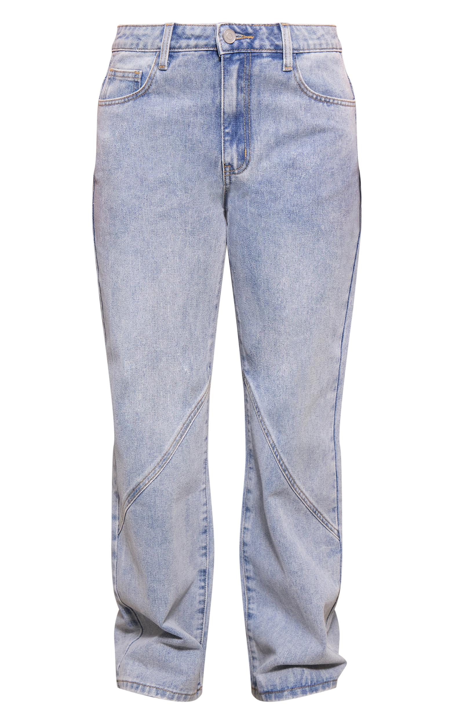 Petite Light Blue Denim Seam Detail Straight Leg Jeans Product Image