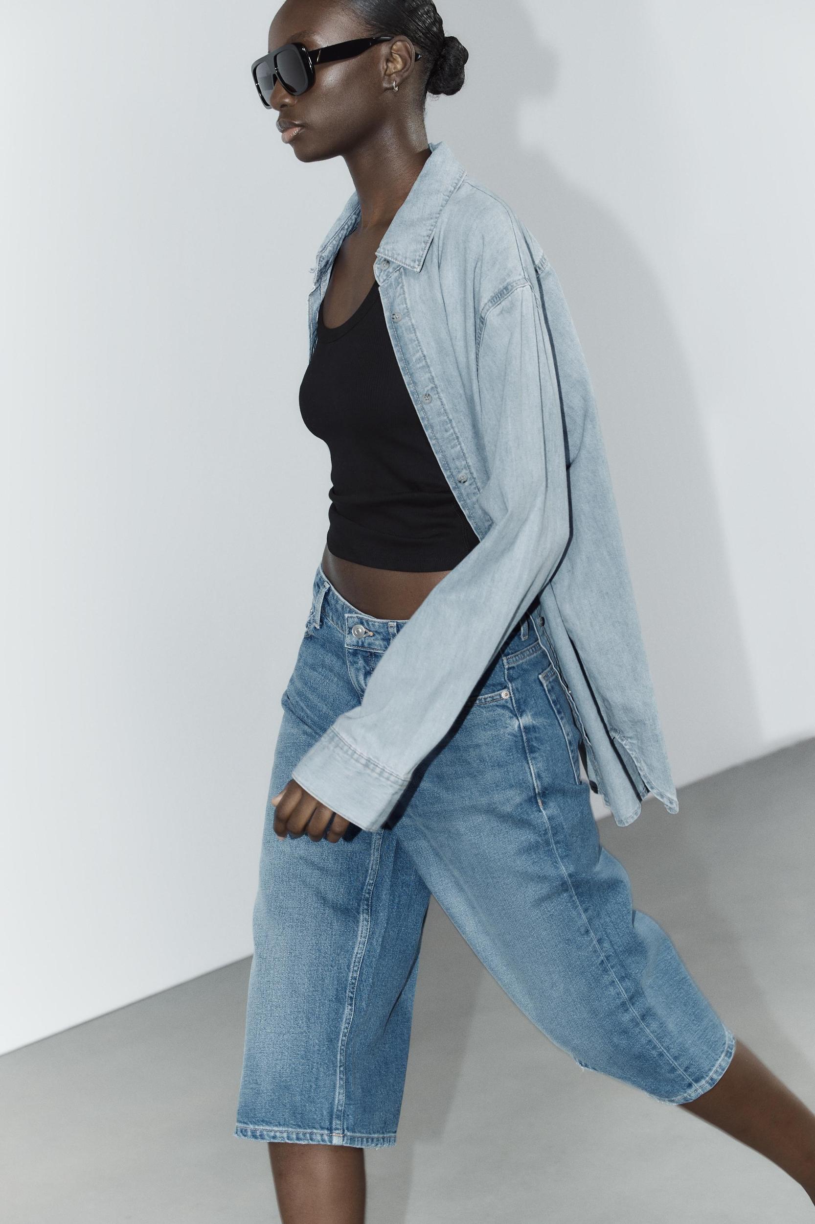 LOW-RISE DENIM JORTS Product Image