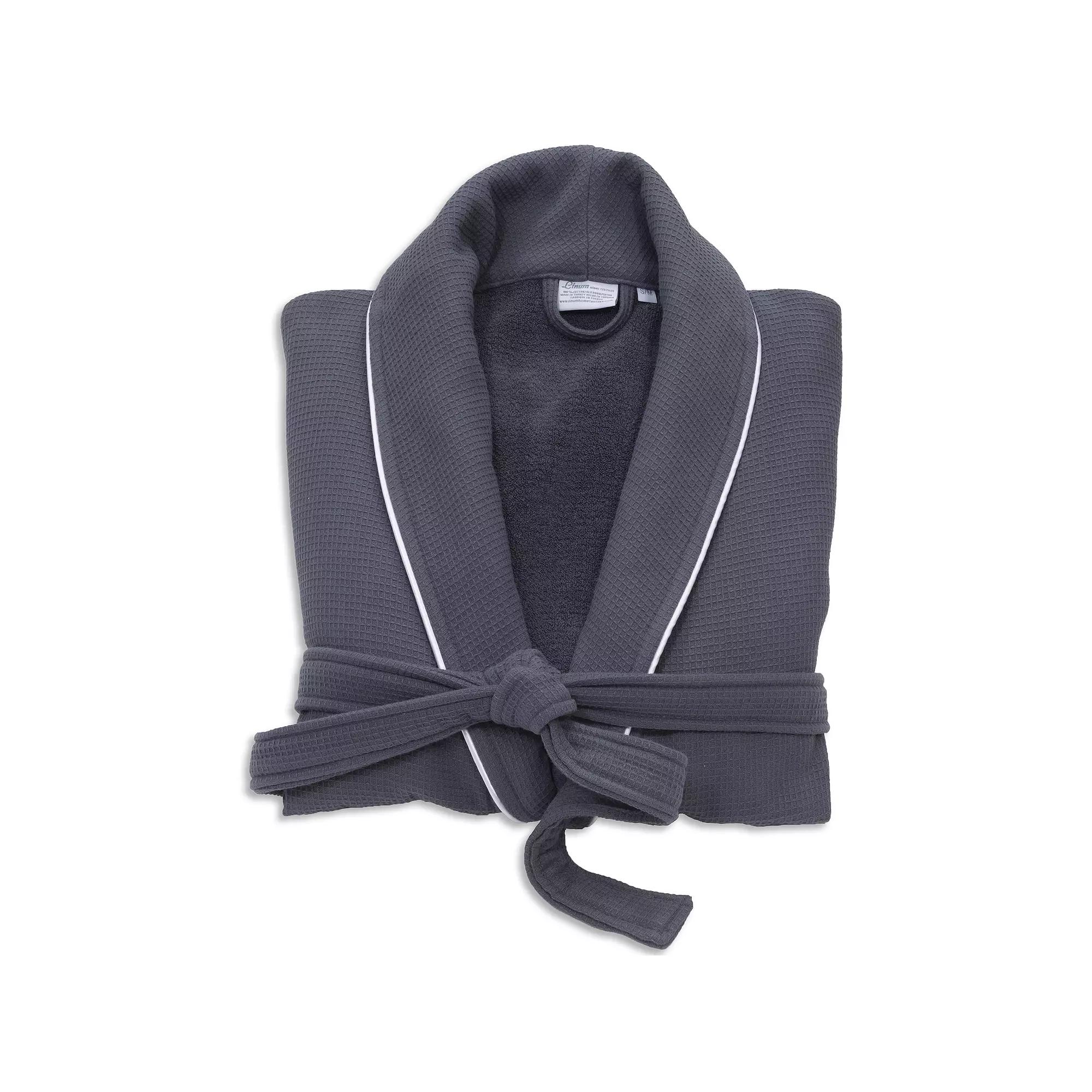 L/XL Waffle Terry Solid Bathrobe Dark Gray - Linum Home Textiles: 100% Cotton, Unisex, Shawl Collar, Machine Washable Product Image