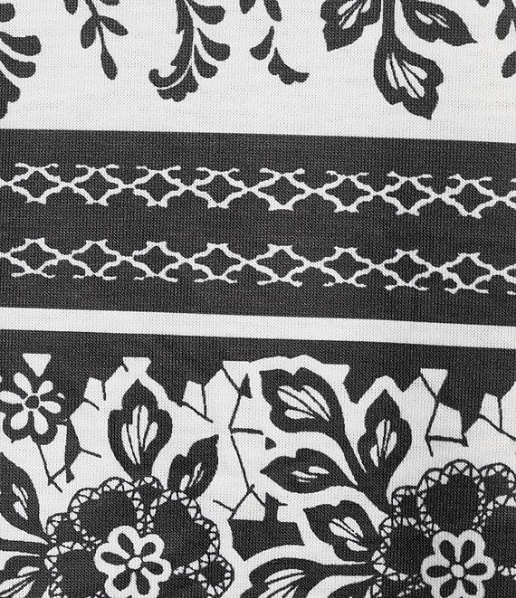 Allison Daley Floral Stripe 3/4 Sleeve Keyhole Neck Knit Top Product Image