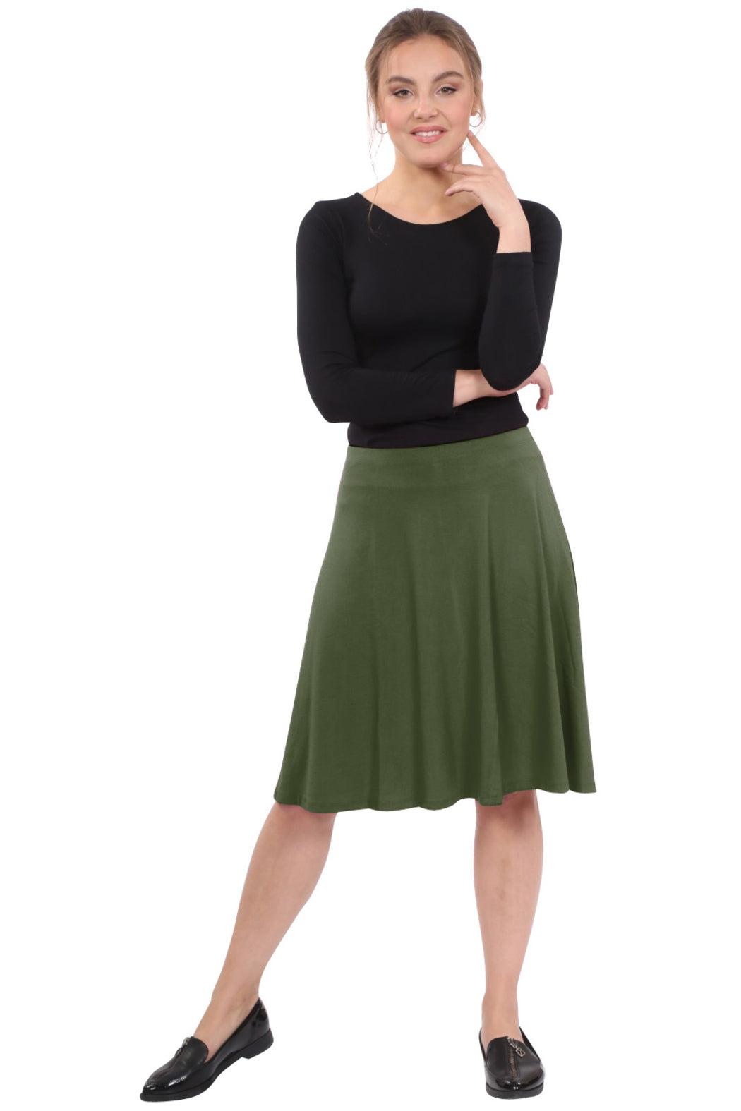 Knee-Length Skater Skirt with Full A-line Cut Product Image