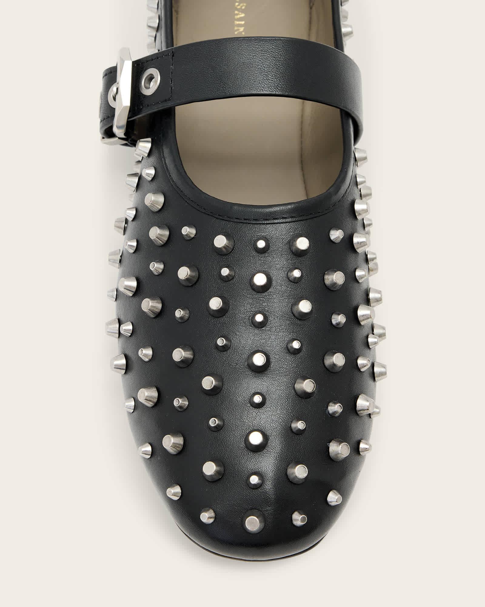 Sabine Leather Stud Shoes Black | ALLSAINTS US Product Image
