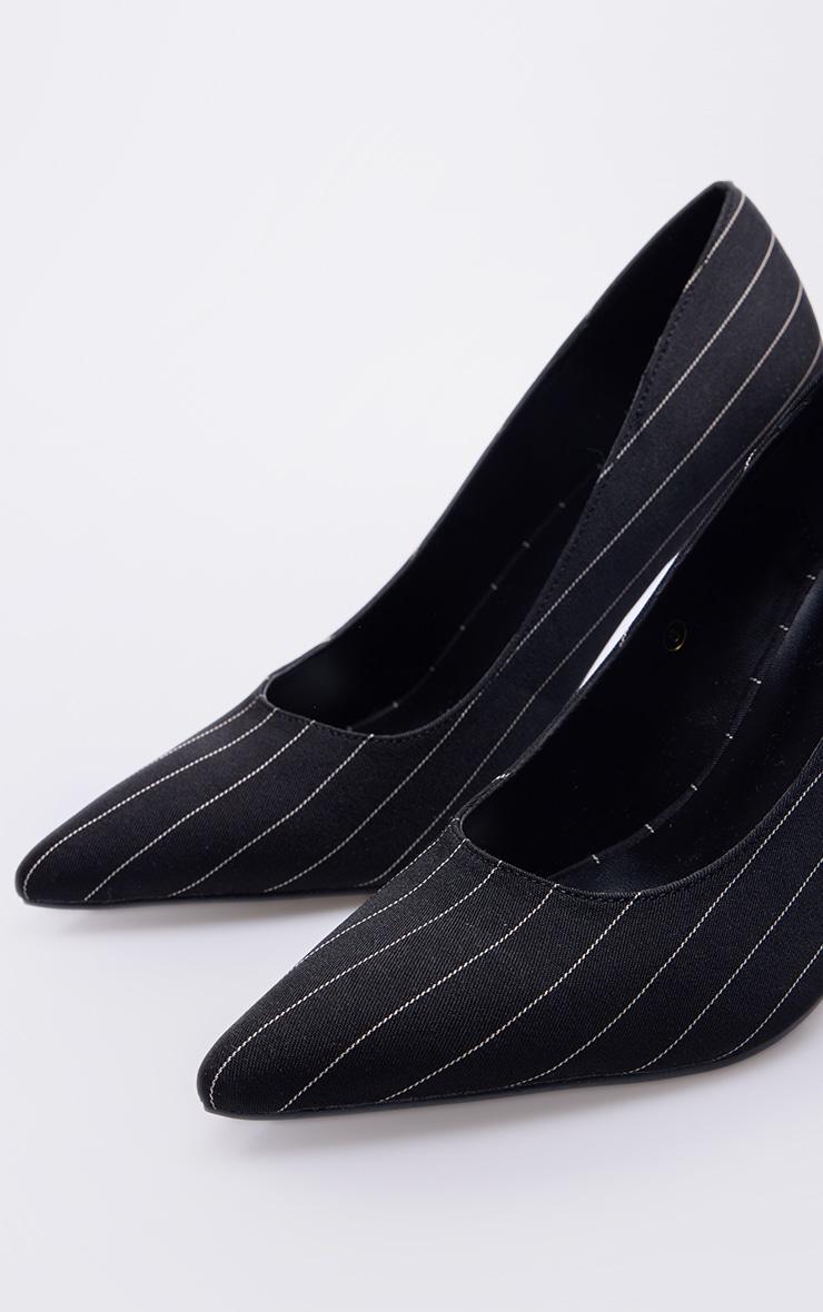 Black Pinstripe Point Toe Court Heels Product Image