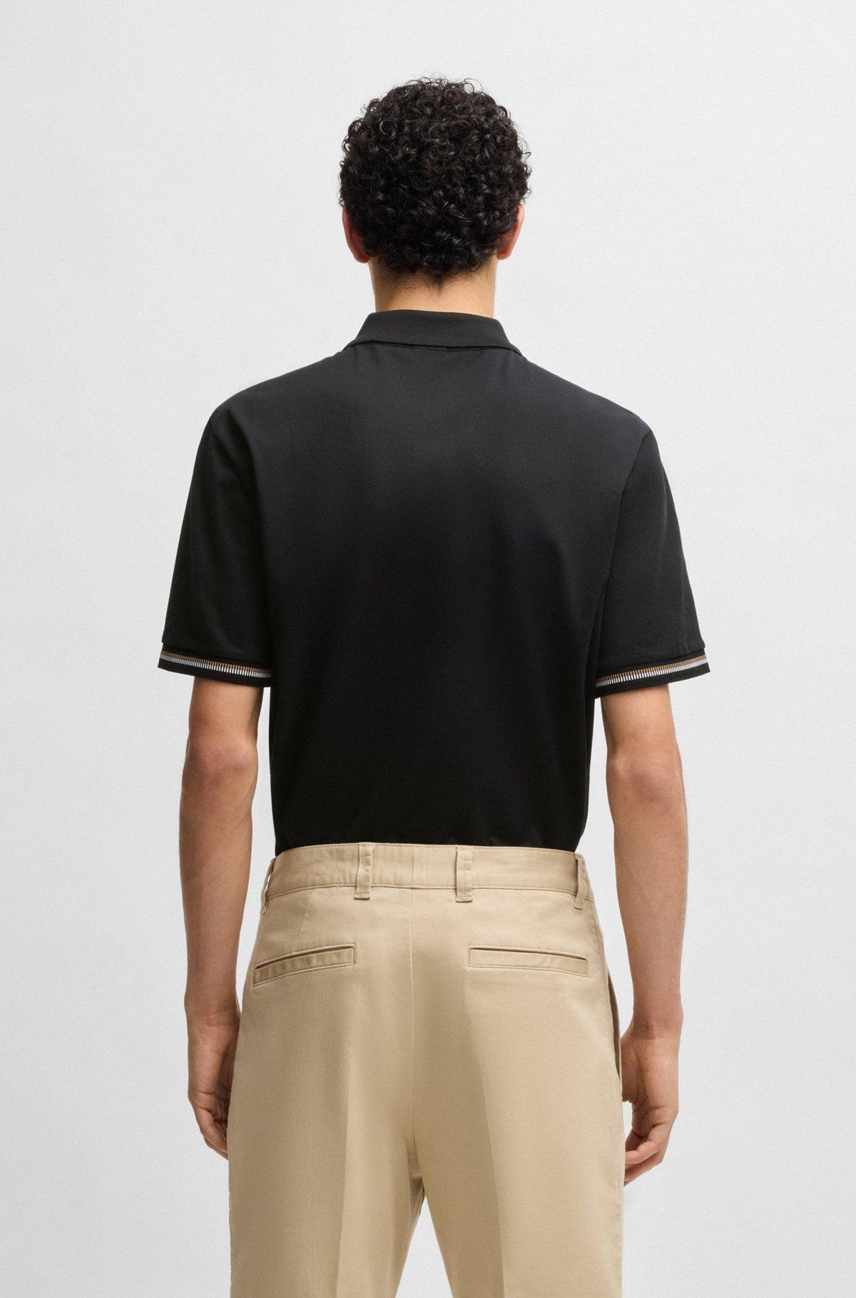 Mercerized-cotton regular-fit polo shirt with stripe trims Product Image