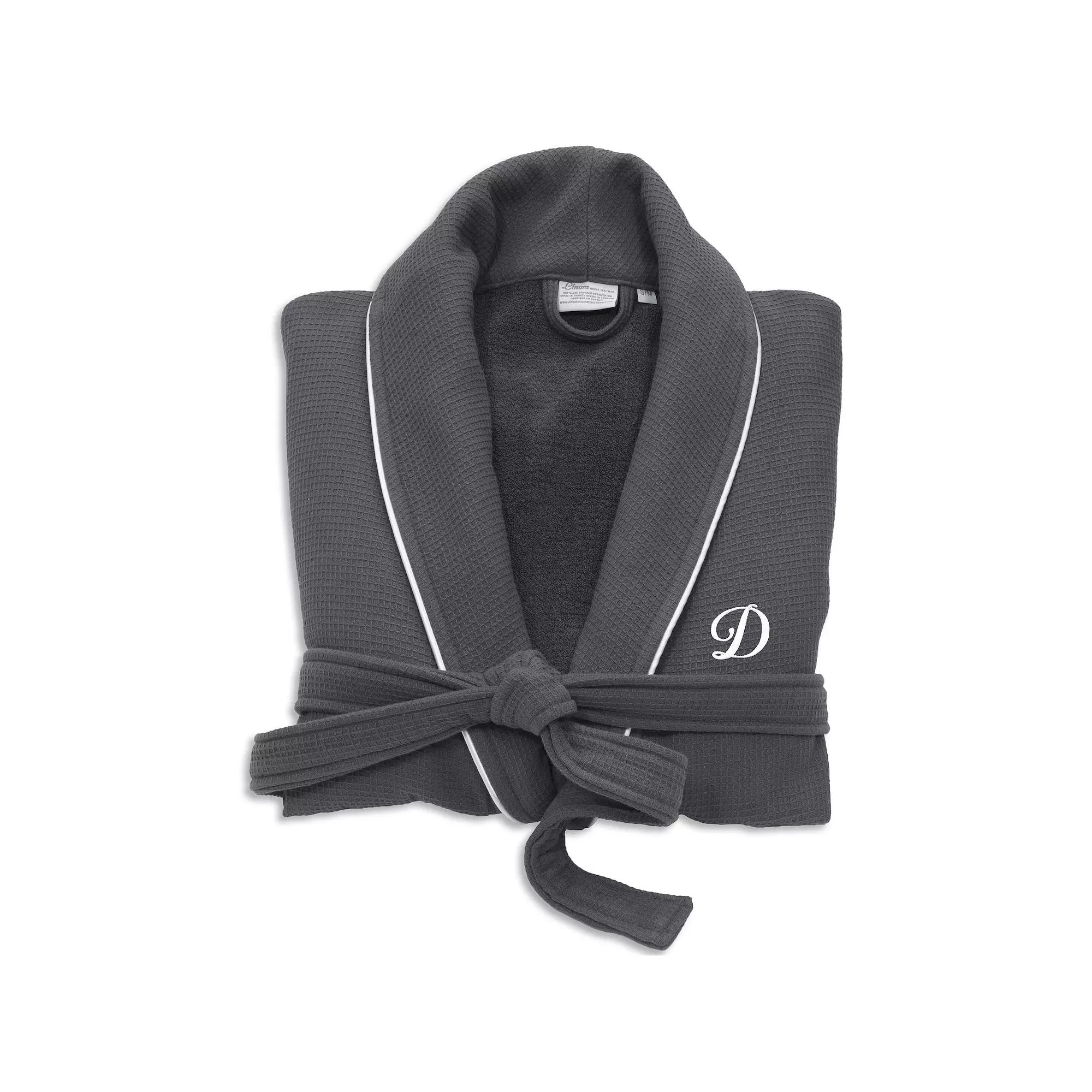 Linum Home Textiles Turkish Cotton Personalized Satin Piped Trim Waffle Terry Gray Bathrobe, Adult Unisex,  Product Image