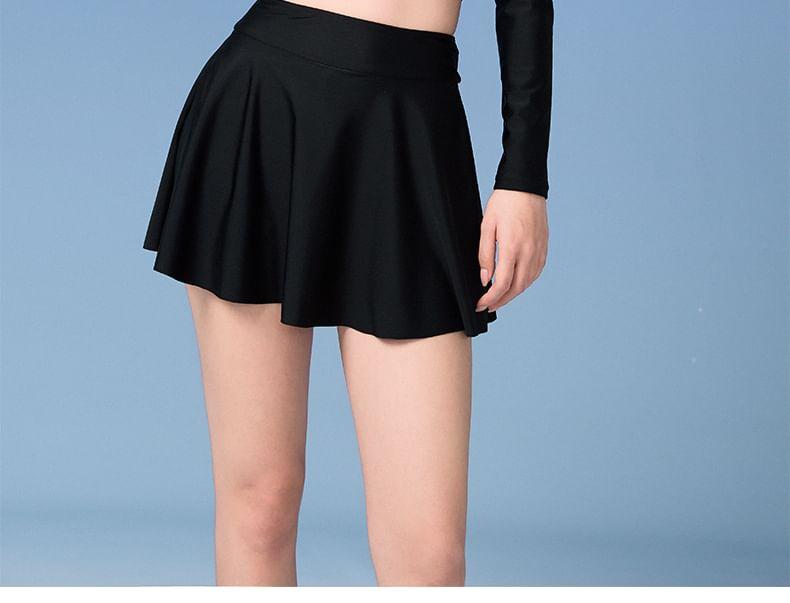 Set: Long-Sleeve Lettering Swim Top + Swim Skirt Product Image