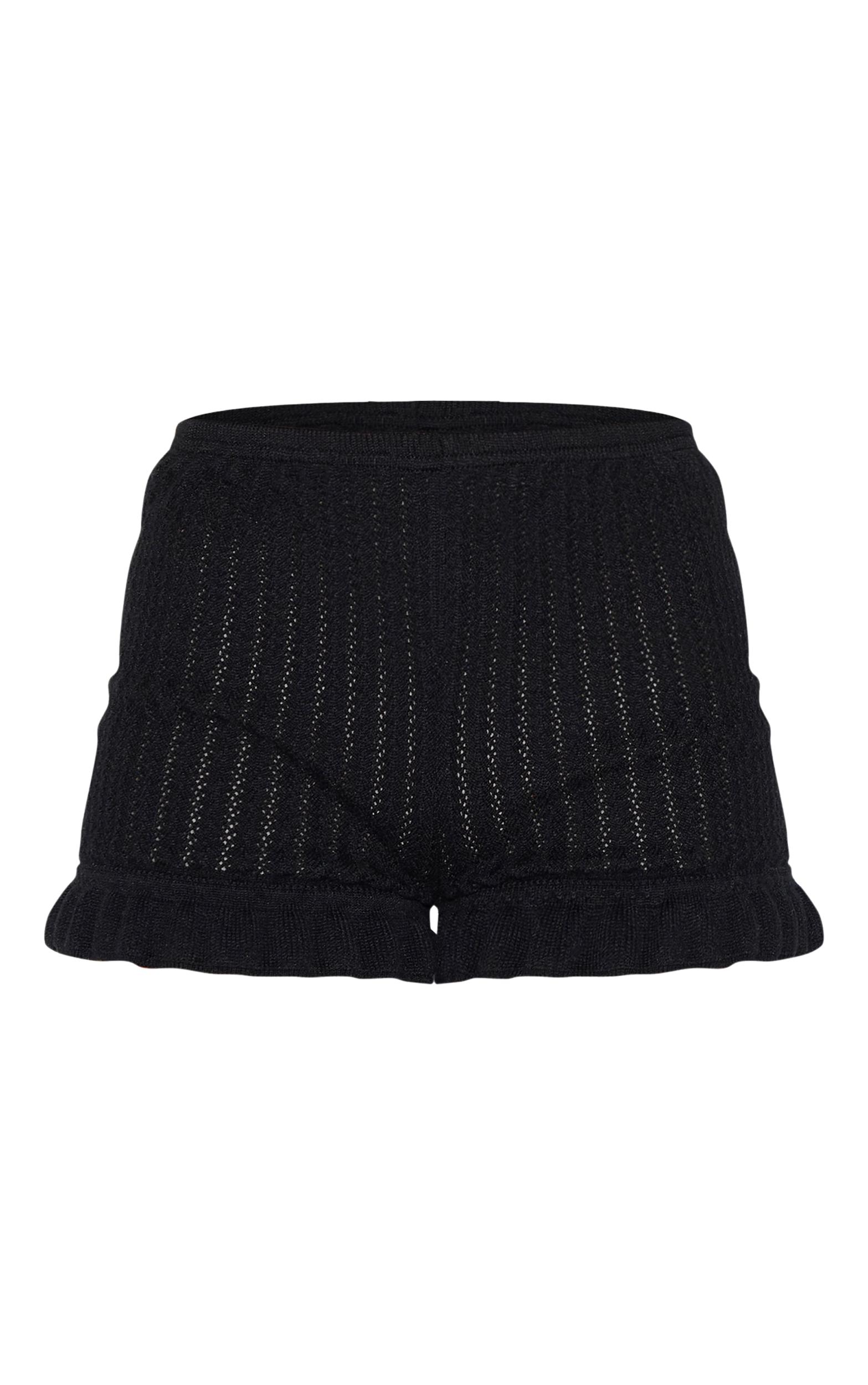Petite Black Knitted Frill Mini Shorts Product Image