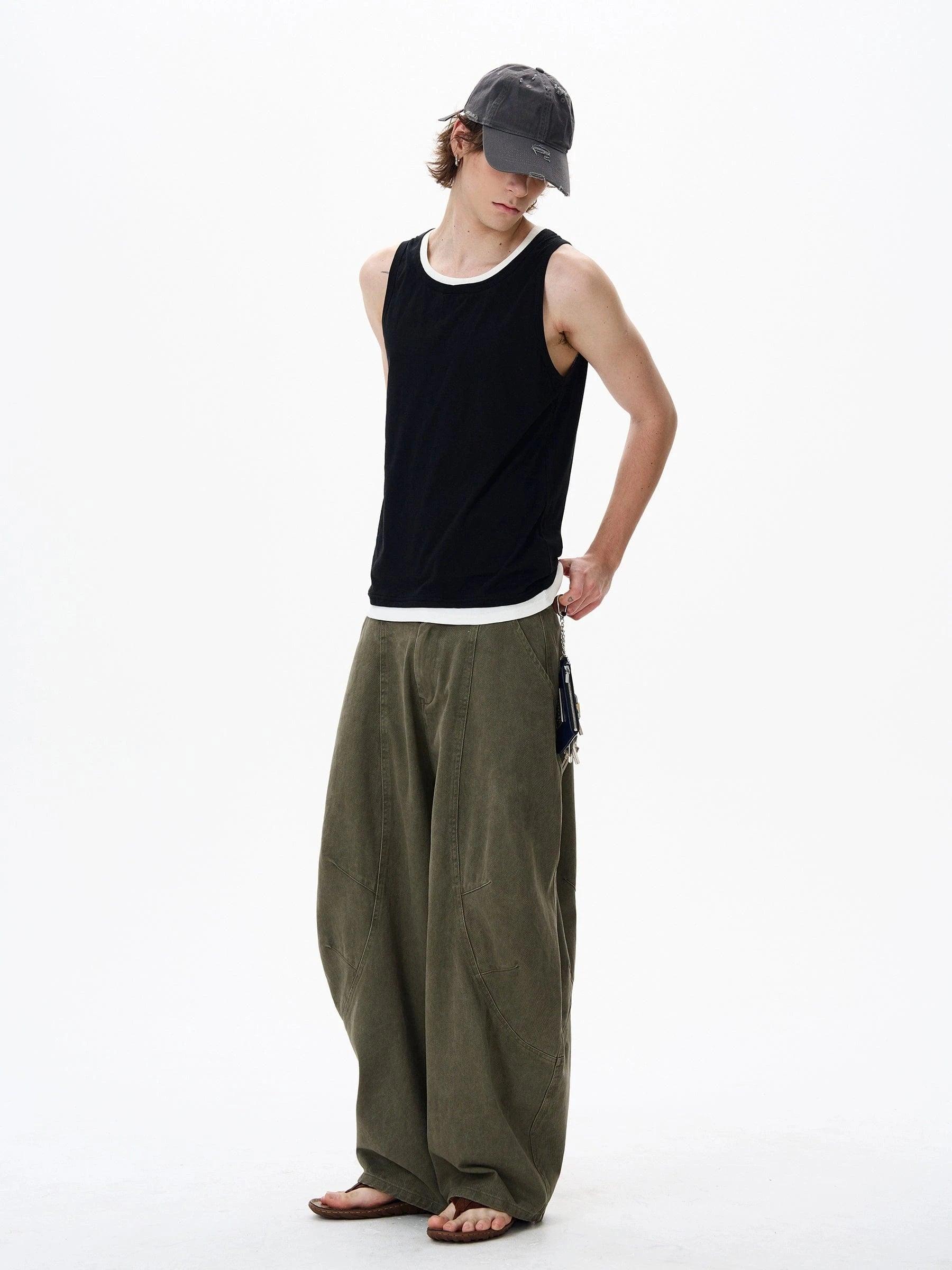 RT No. 18141 RECONSTRUCTED WIDE STRAIGHT PANTS Unisex Product Image