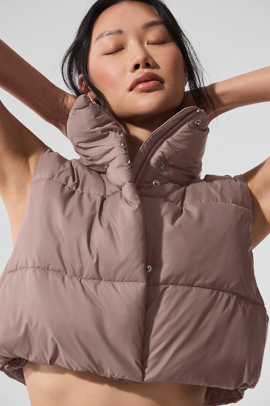 Cropped Gold Rush Puffer Vest - Mushroom Product Image