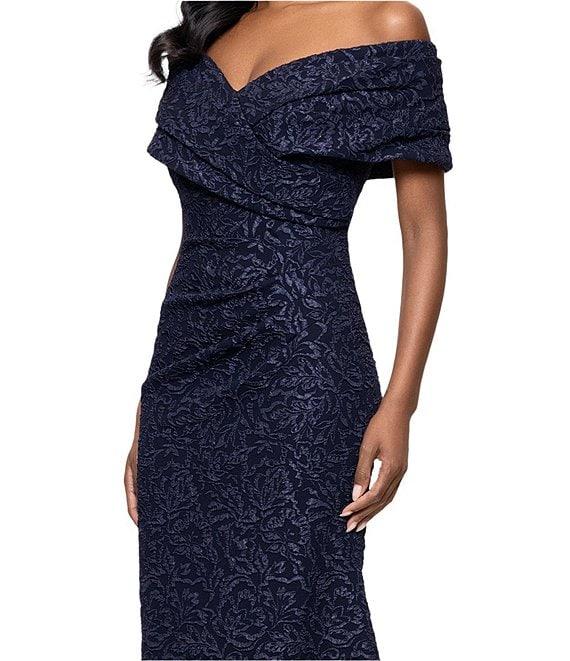 Betsy & Adam Petite Size Stretch Jacquard Off-the-Shoulder Dress Product Image