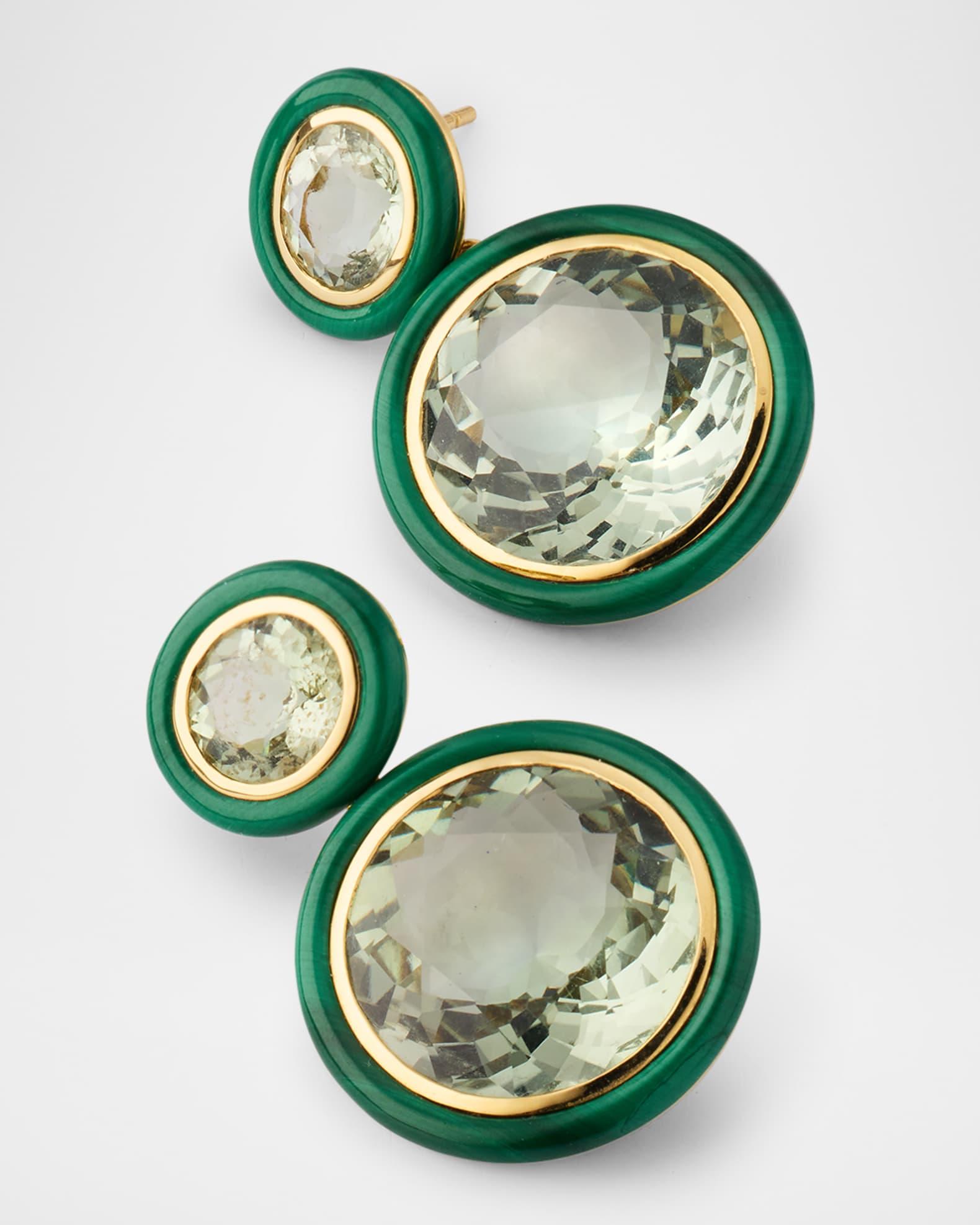 Limited Edition 18K Yellow Gold Oval Prasiolite and Malachite Earrings Product Image