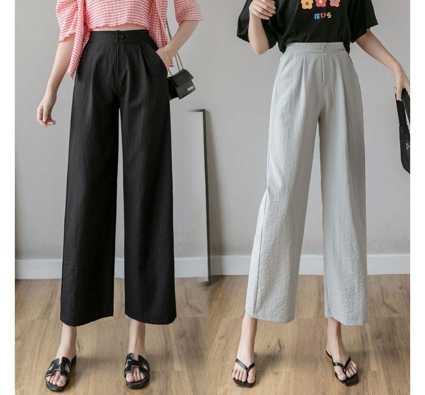 High Waist Plain Wide Leg Pants Product Image