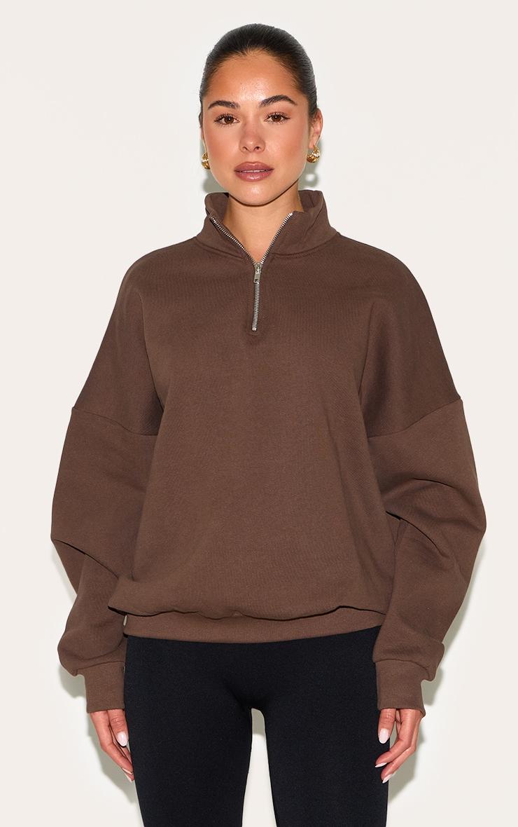 Espresso Premium High Neck Quarter Zip Oversized Sweatshirt Product Image