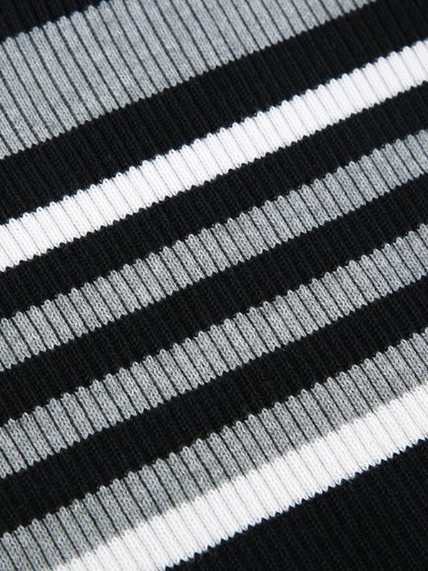 Contrast Color Striped Off Shoulder Slim Sweater Product Image