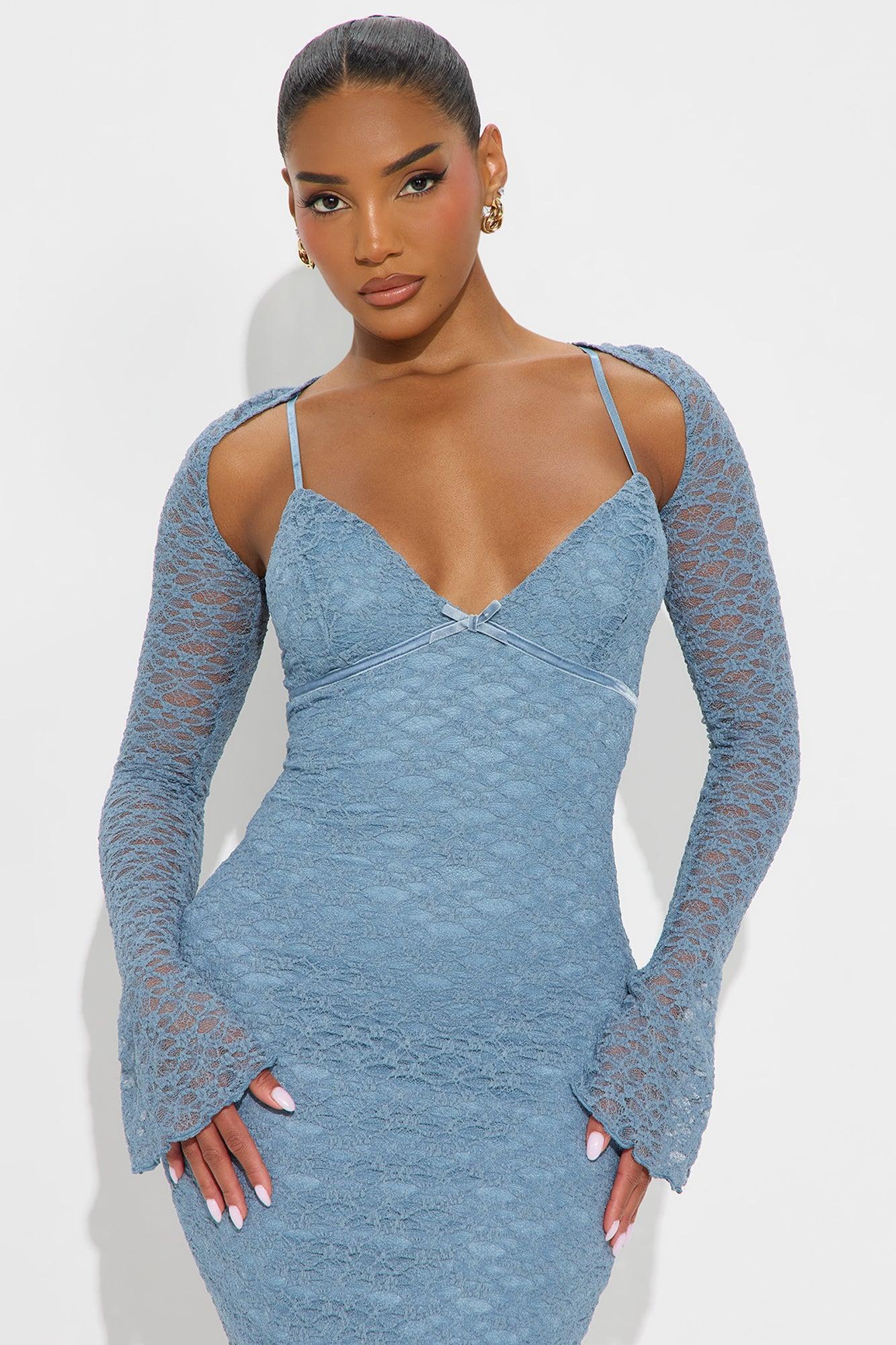Lace Midi And Bolero Dress Set - Blue Female Product Image