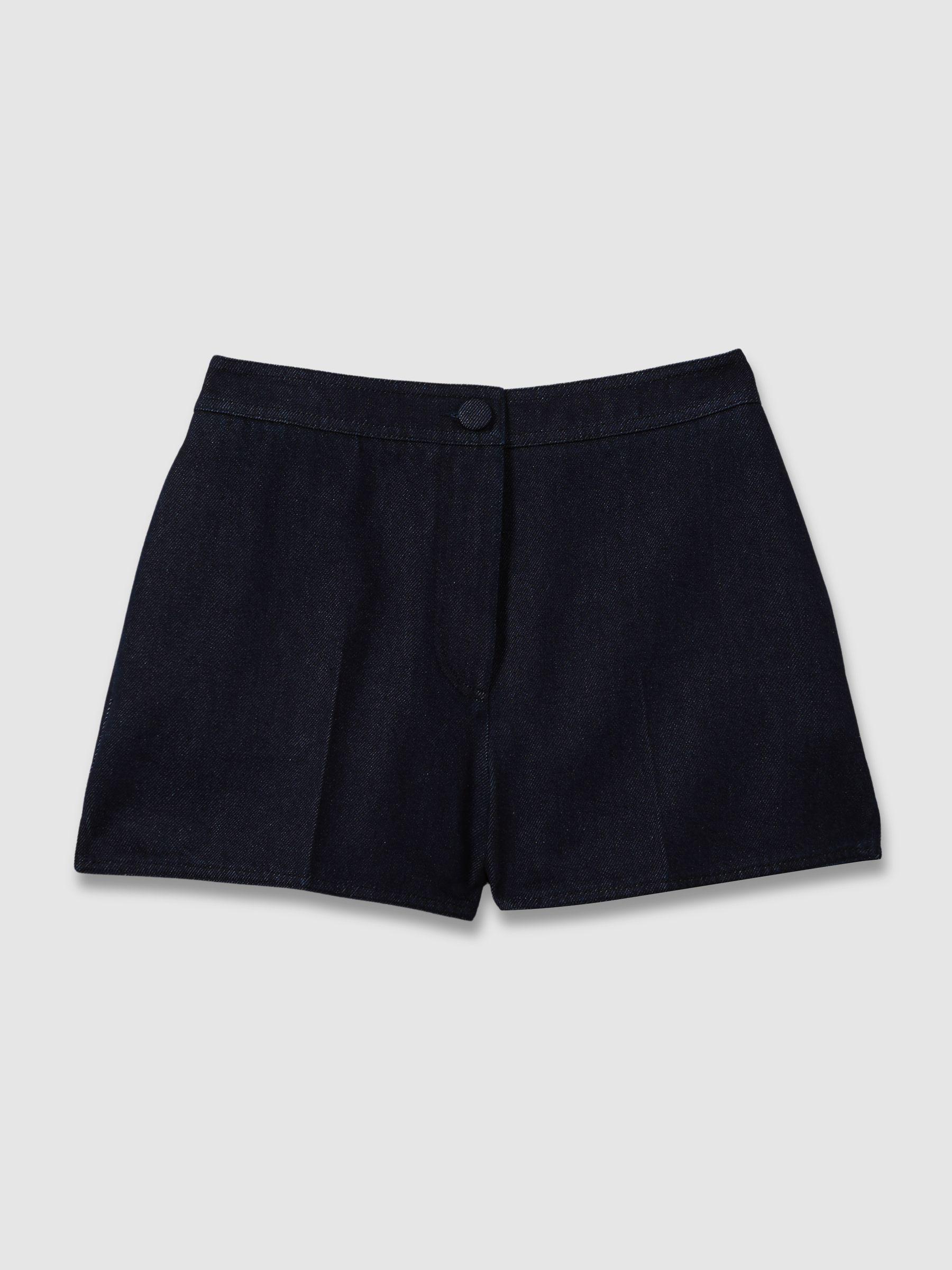 High-Rise Denim Suit Shorts in Dark Blue Product Image