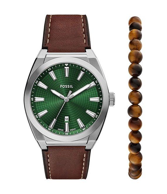 Fossil Men's Everett Three-Hand Brown Leather Strap Watch and Bracelet Set Product Image