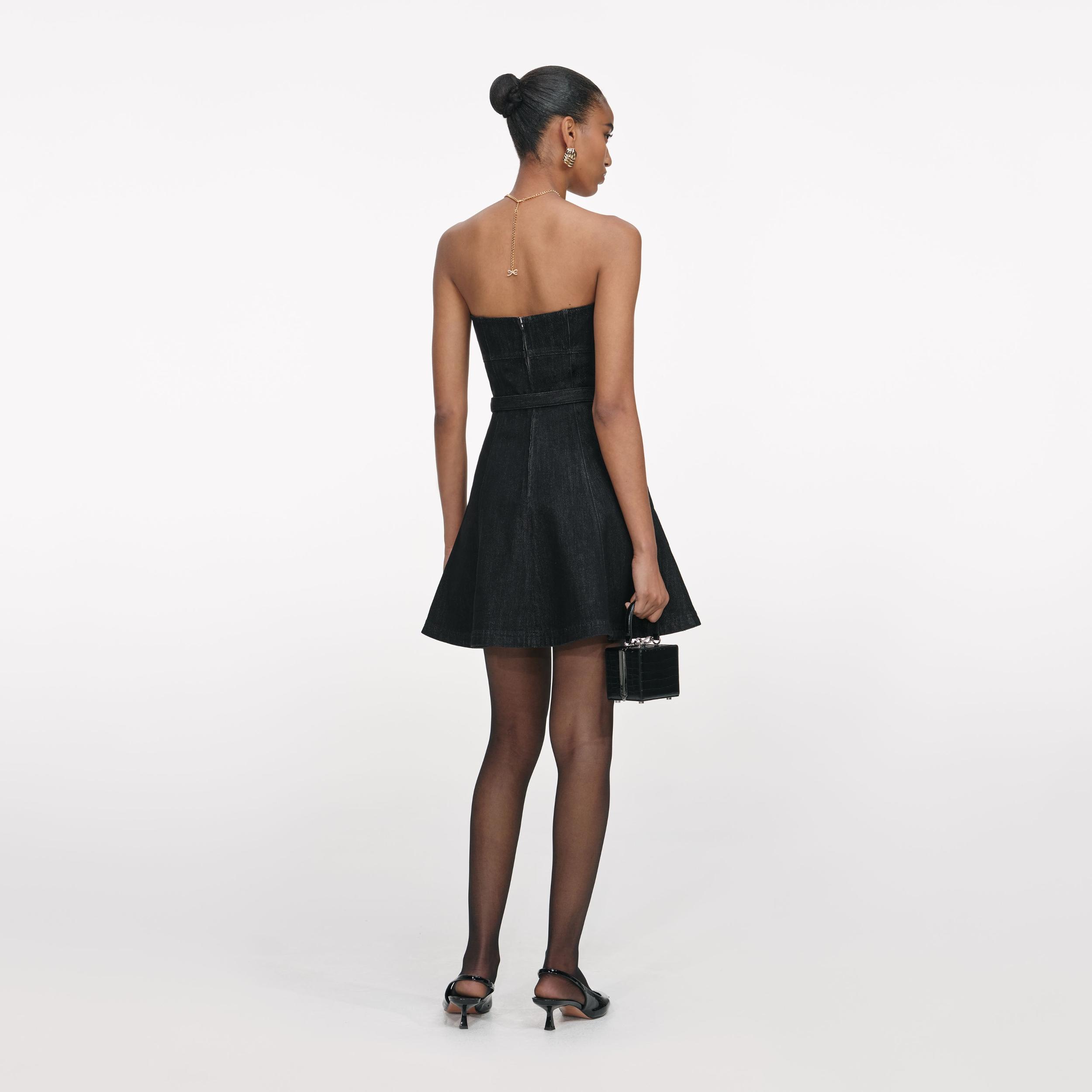 Black Denim Bandeau Mini Dress Product Image