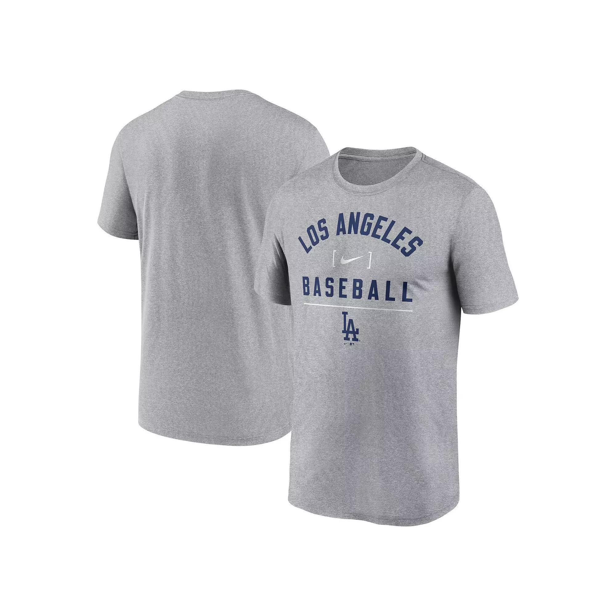 Men's Nike Heather Charcoal Los Angeles Dodgers Arch Baseball Stack Performance T-Shirt, Size: Small Product Image