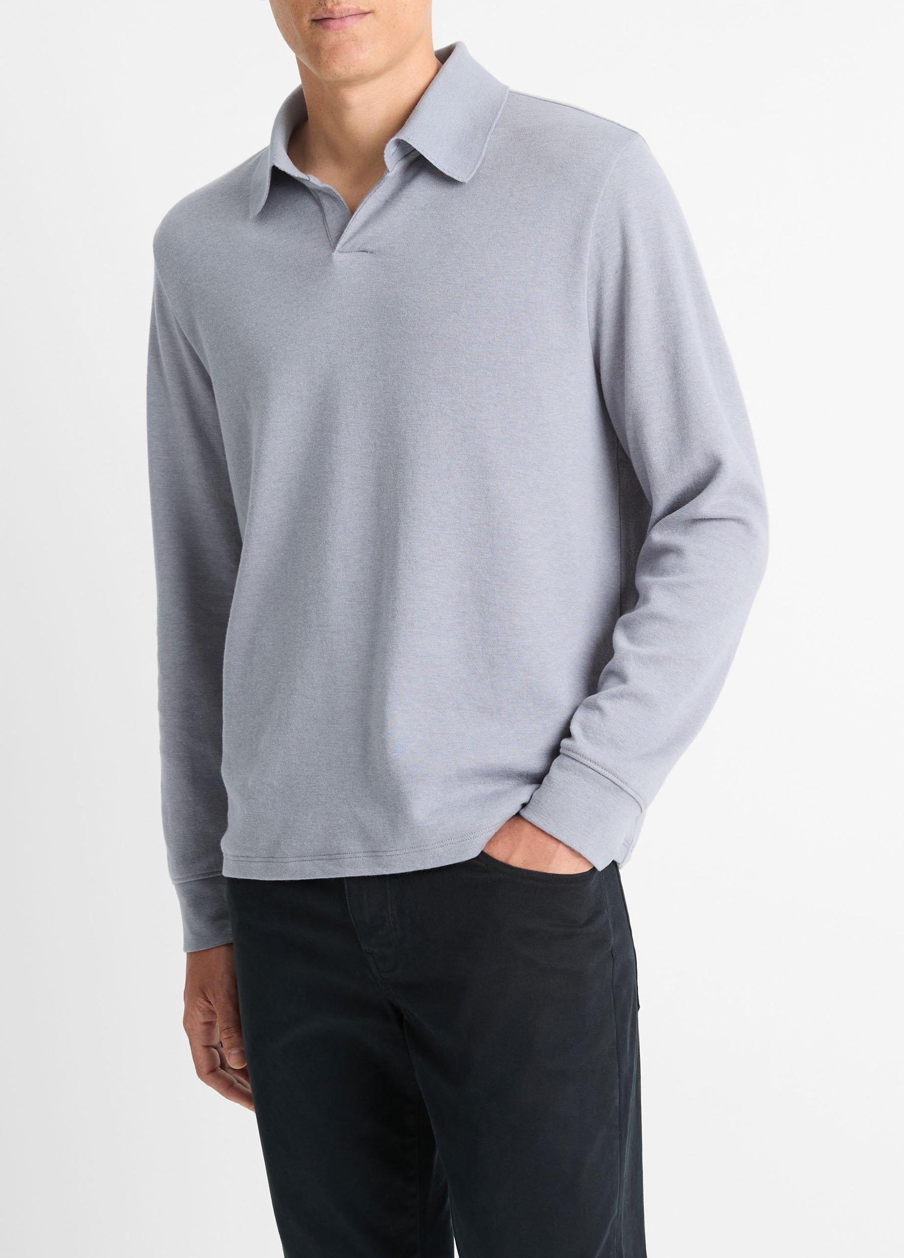 Double-Face Cotton-Blend Long-Sleeve Polo Shirt Product Image