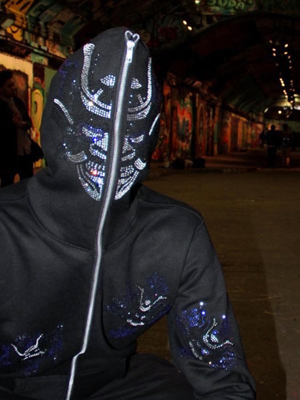 Street Rhinestone Print Oversized Hoodie Product Image