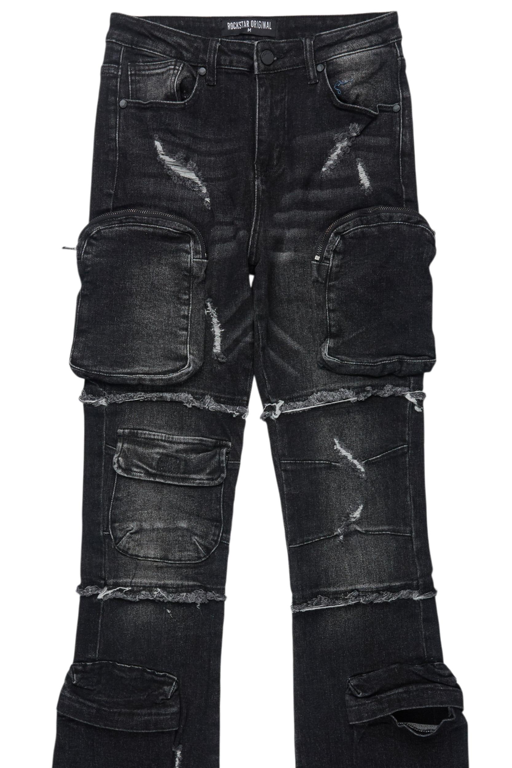 Toniesha Dark Grey Wash Stacked Flare Jean Female Product Image