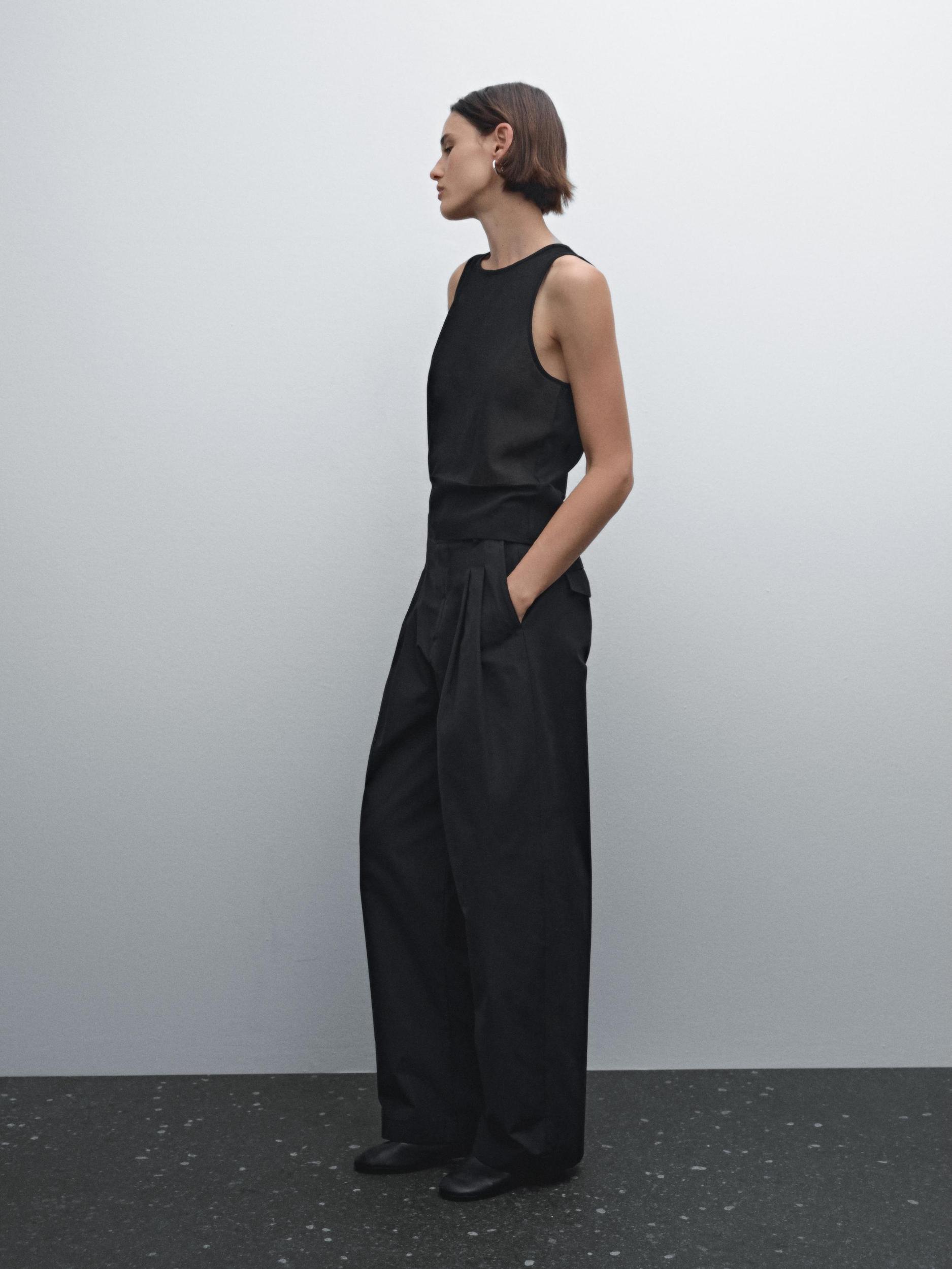 Wide-leg cotton blend trousers Product Image