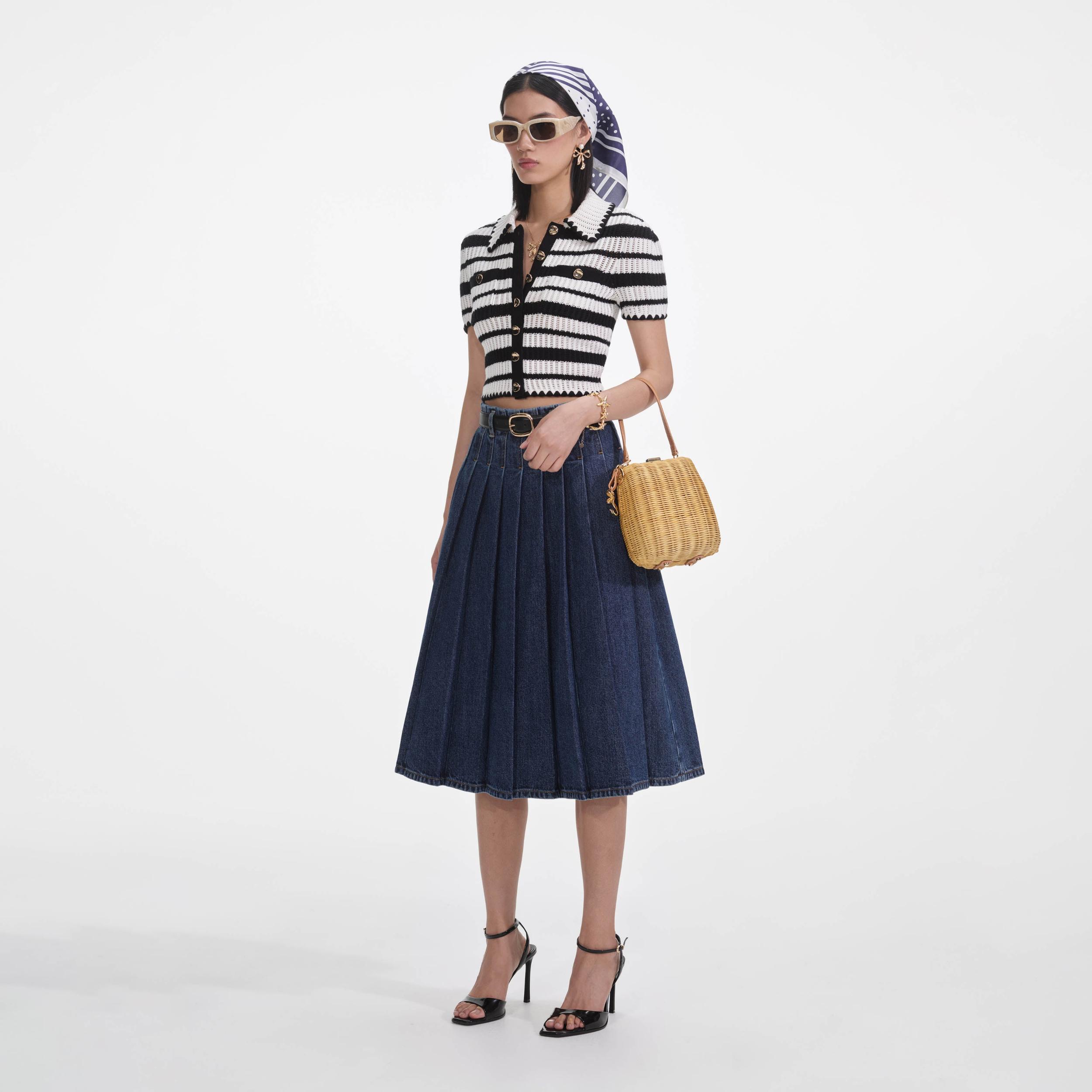 Cream And Black Striped Crochet Top Product Image