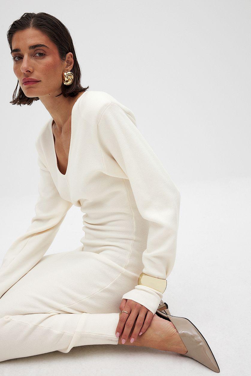 Knitted V-Neck Maxi Dress Green Product Image