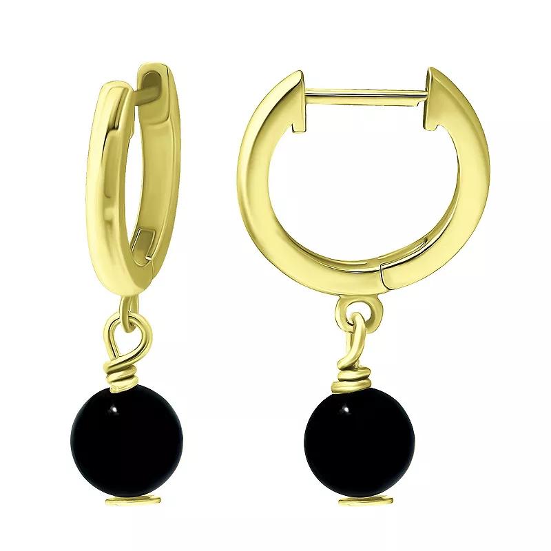 Aleure Precioso Sterling Silver Gemstone Bead Huggie Earrings, Women's, Gold Tone Gray Product Image