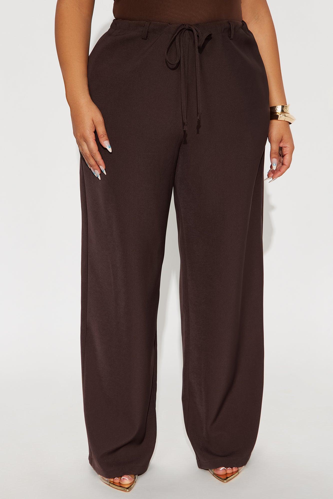 Yessica Wide Leg Twill Trouser - Chocolate Product Image