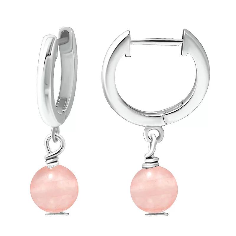 Aleure Precioso Sterling Silver Gemstone Bead Huggie Earrings, Women's, Silver Tone Light Pink Product Image