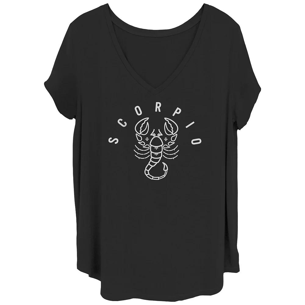 Juniors' Plus Zodiac Scorpio Scorpion V-Neck Graphic Tee, Women's,  Product Image
