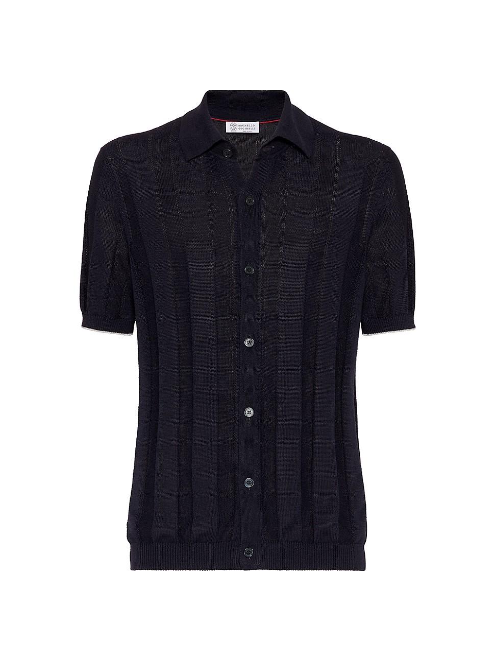 Mens Linen and Cotton Textured Rib Short Sleeve Knit Shirt Product Image