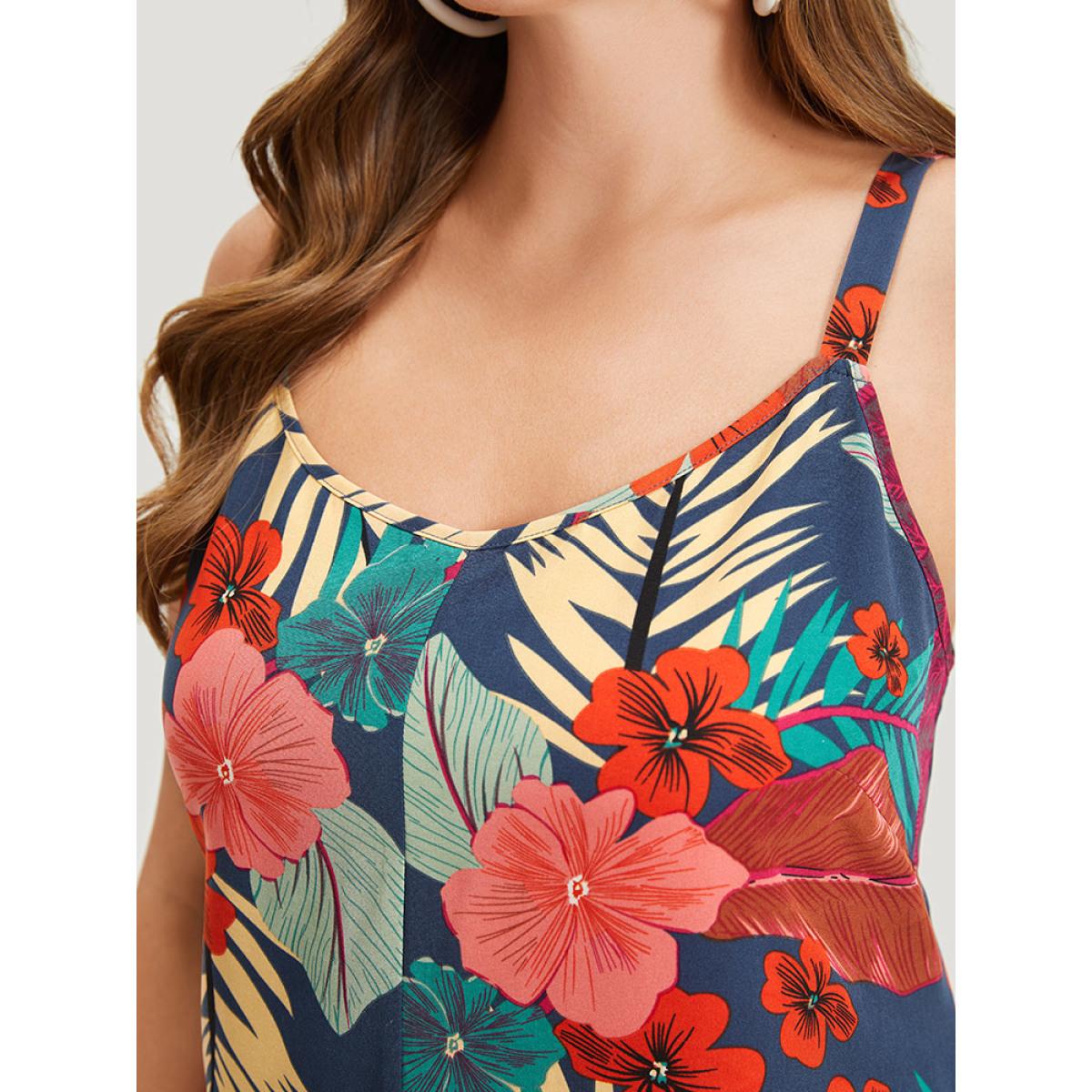 Plus Size Indigo Floral Print Pocket Cami Jumpsuit Women Elegant Sleeveless Spaghetti Strap Dailywear Loose Jumpsuits BloomChic 22-24/3X Product Image