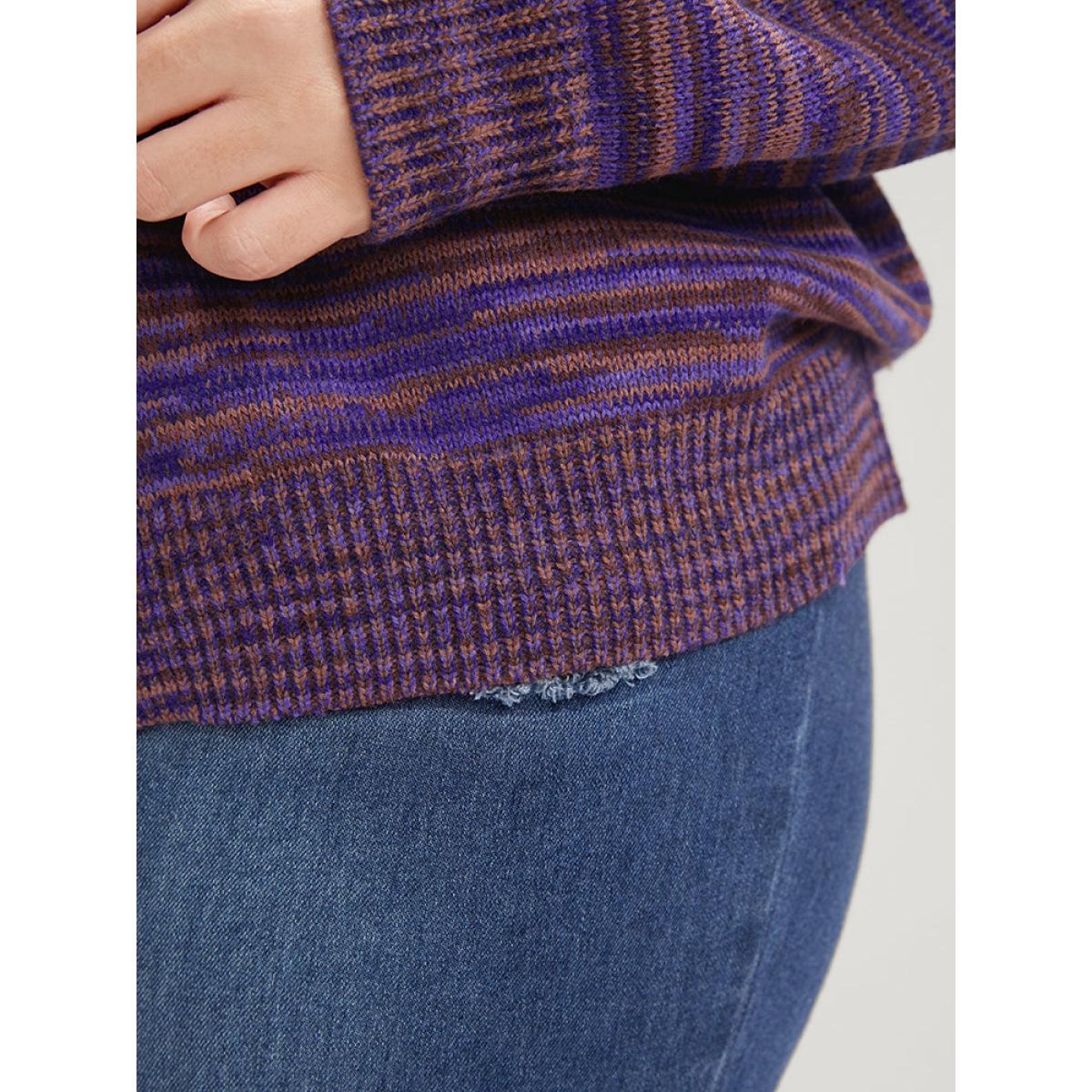 Plus Size Space Dye Pointelle Knit Button Front Heather Cardigan Eggplant Women Casual Loose Long Sleeve Dailywear Cardigans BloomChic 14-16/1X Product Image