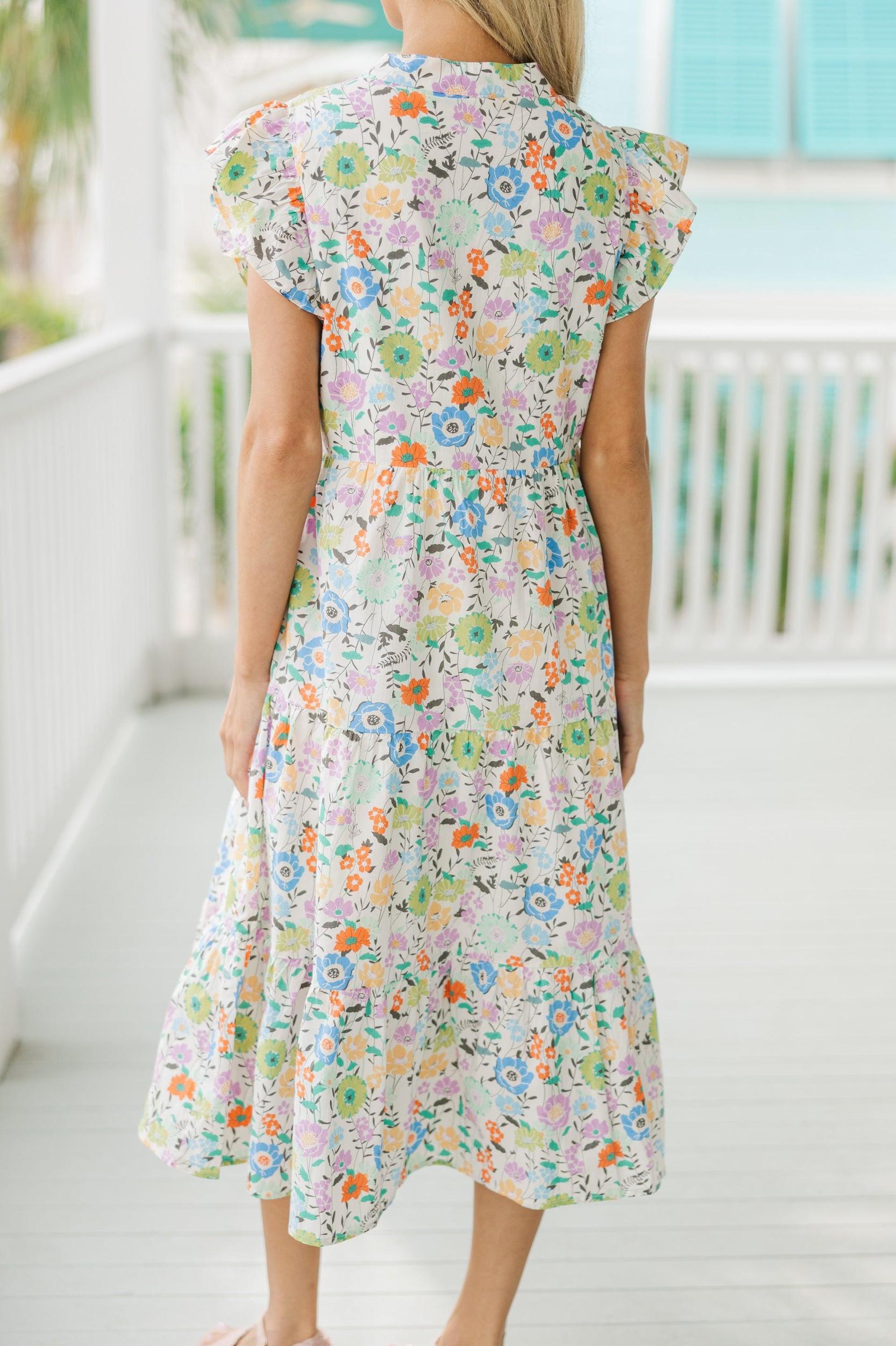 Always Ready Cream White Floral Midi Dress Female Product Image