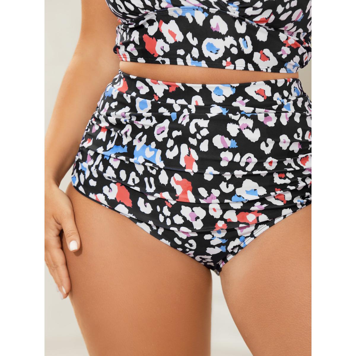 Plus Size Pattern Print Ruched Tight-Fit Swim Bottoms Women's Swimwear BlackFlower Resort High stretch Skinny Mid Rise Curve Swim Bottoms BloomChic 12/L Product Image