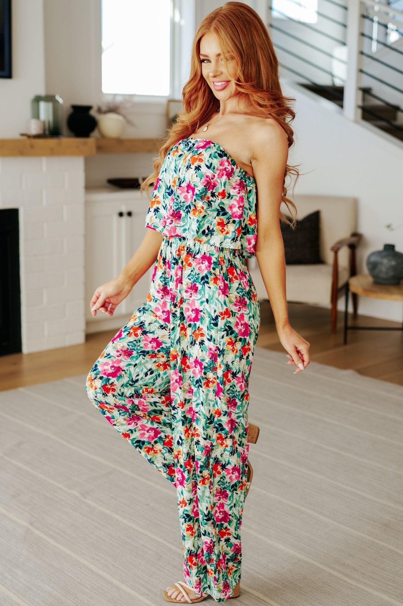 Life of the Party Floral Jumpsuit in Green Product Image