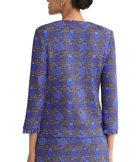 Ming Wang Petite Size Fringe Tweed Knit Round Neck Bracelet Sleeve Jacket Product Image