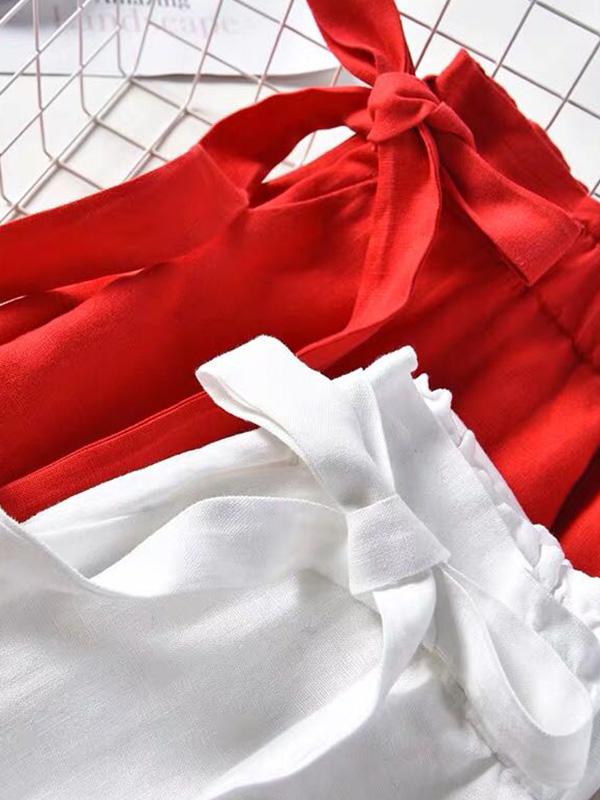 Simple Ramie Cotton Solid Color Loose Ninth Wide-Leg Pants Product Image