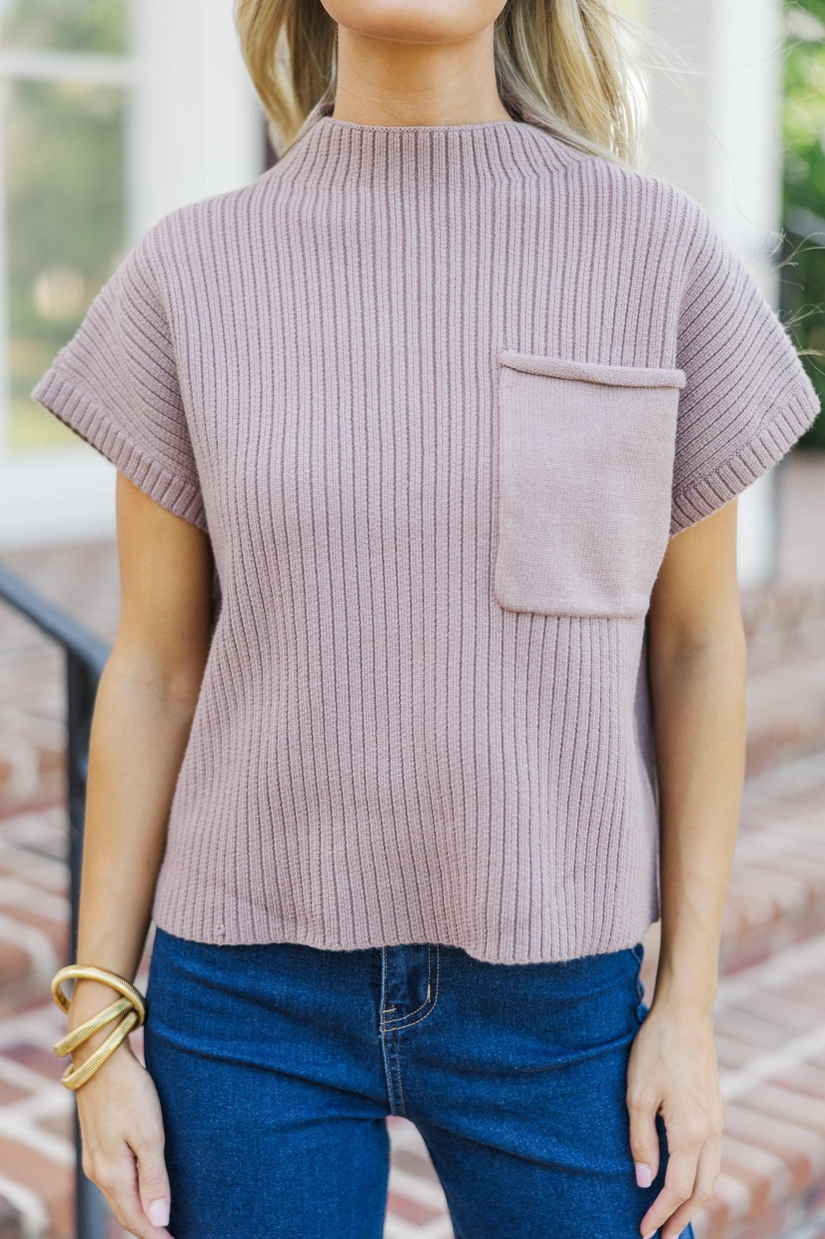 Open Your Mind Mocha Brown Short Sleeve Sweater Female Product Image