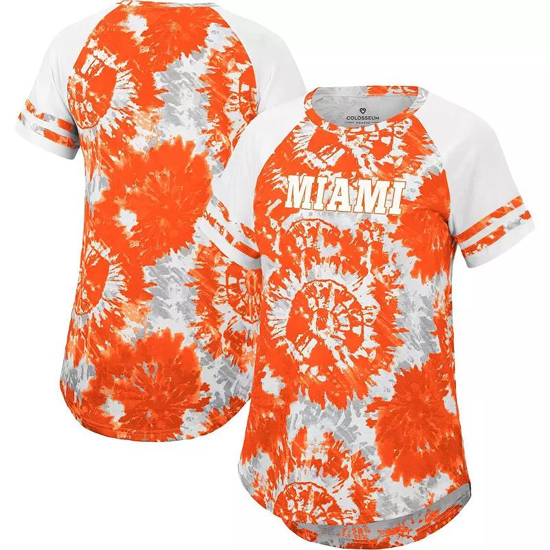 Women's Colosseum Orange/White Miami Hurricanes Annie Oversized Tie-Dye Raglan T-Shirt, Size: Medium Product Image