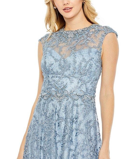 Mac Duggal Illusion Round Neck Cap Sleeve Embroidered Mesh Aline Gown Product Image