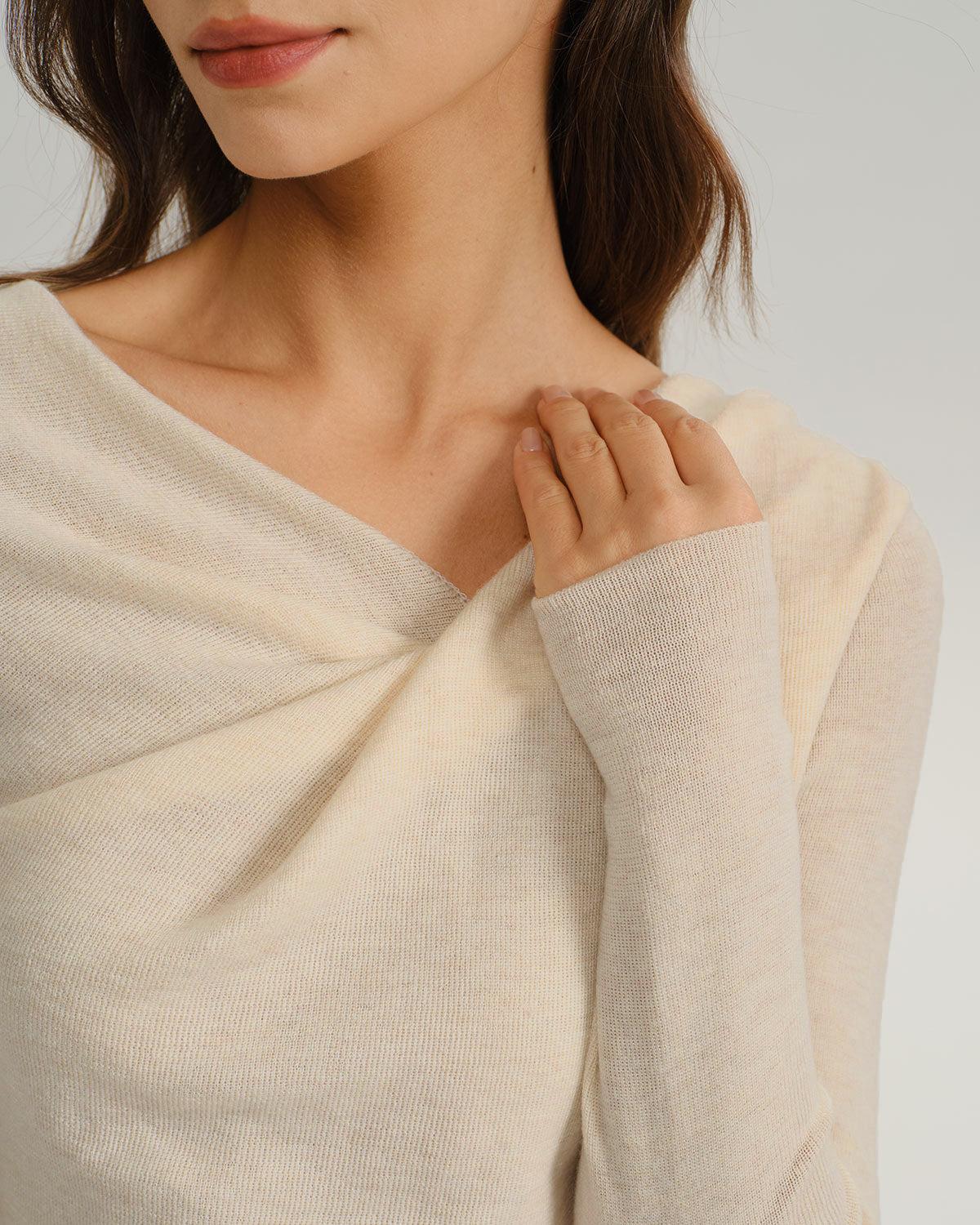 Apricot Cowl Neck Ruched Slim Tee Product Image