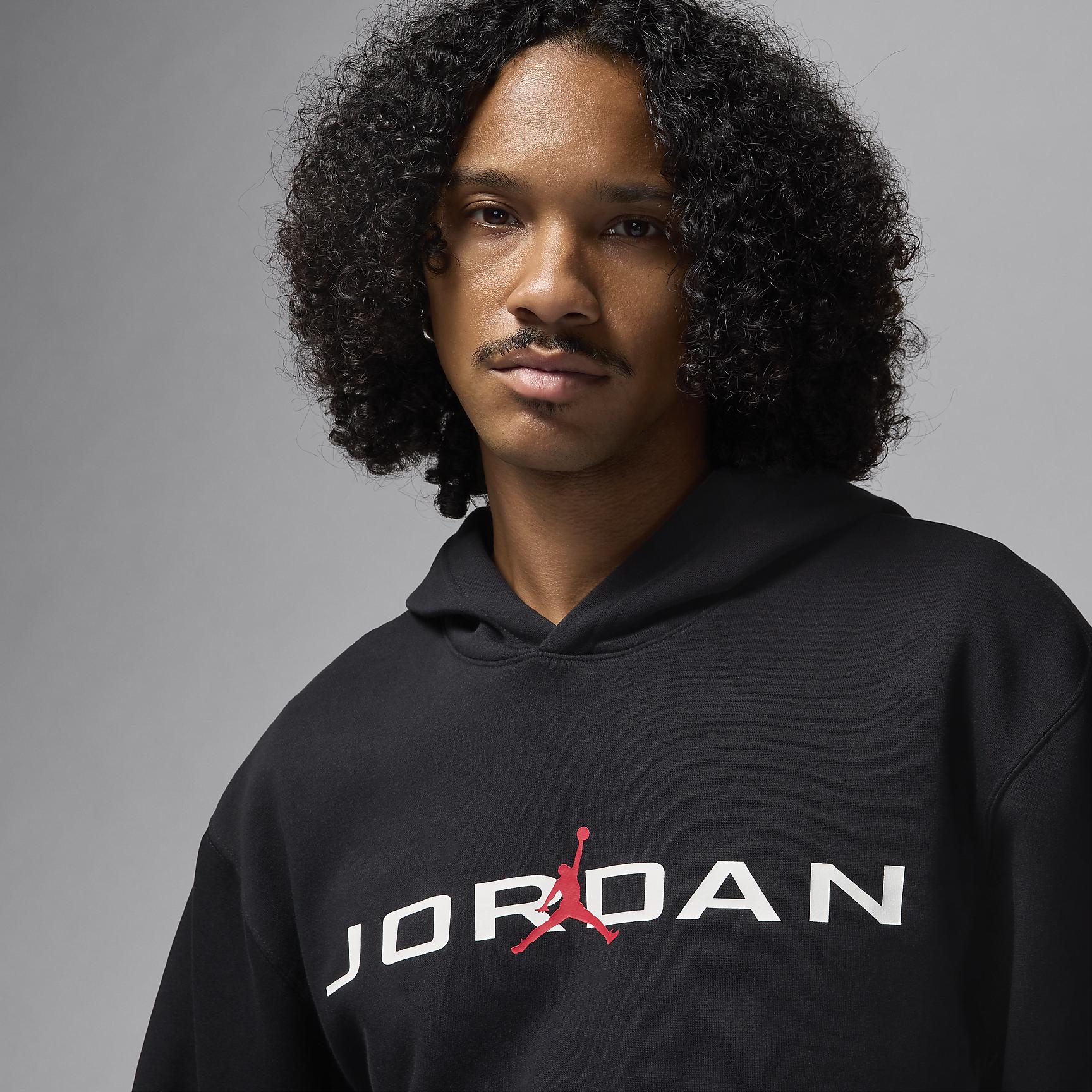 Jordan Mens Jordan Essential Air Stretch Fleece Hoodie - Mens Black/White/Red Product Image