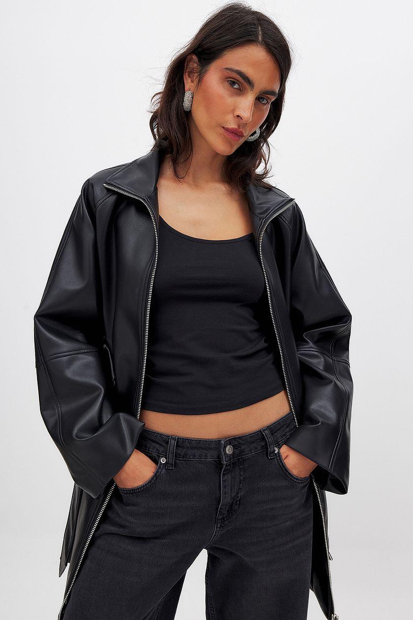 Belted Zip Detail Pu Jacket Product Image