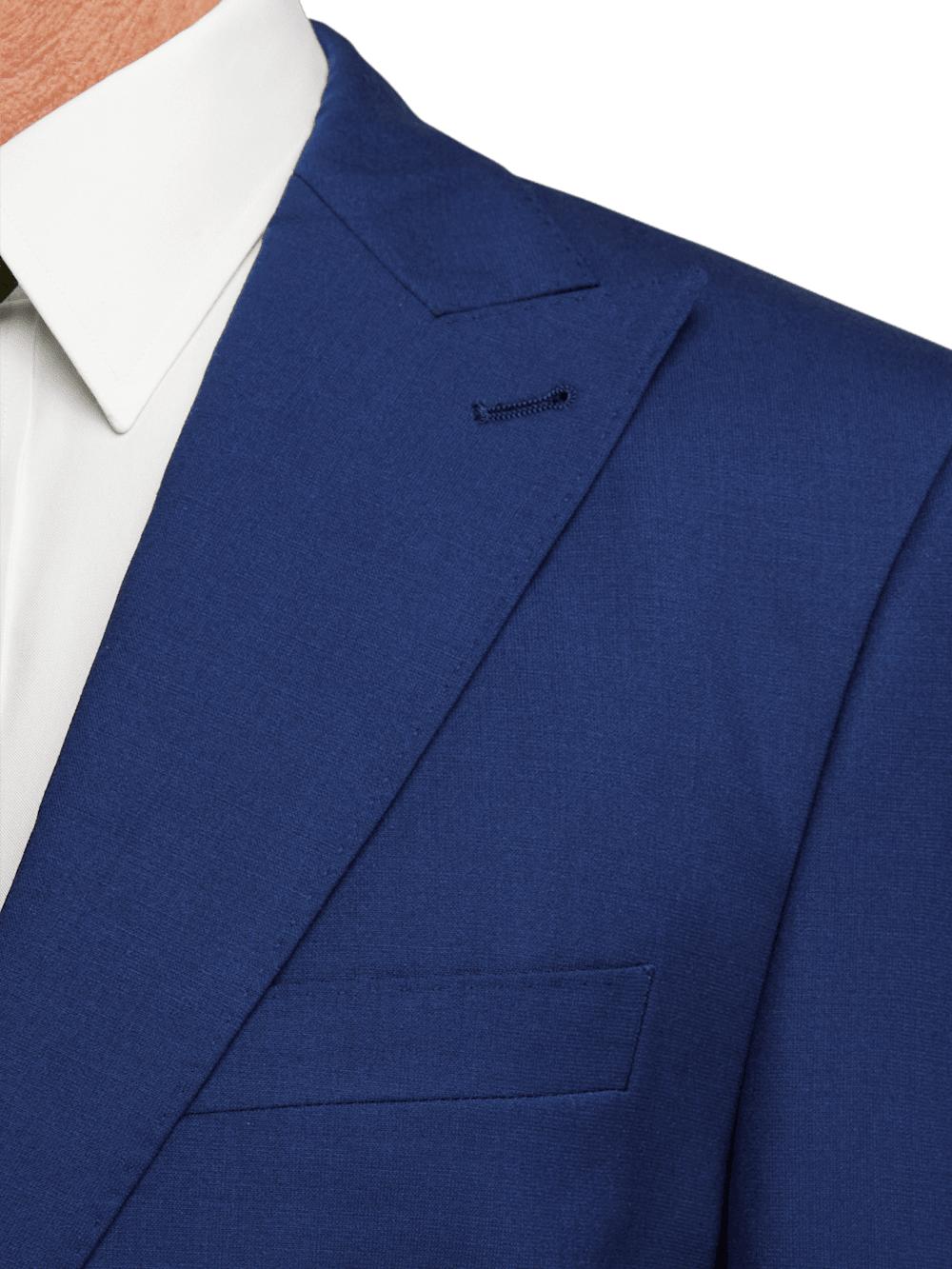 Wool Stretch Bengaline Single Breasted Peak Lapel Suit - Blue Product Image