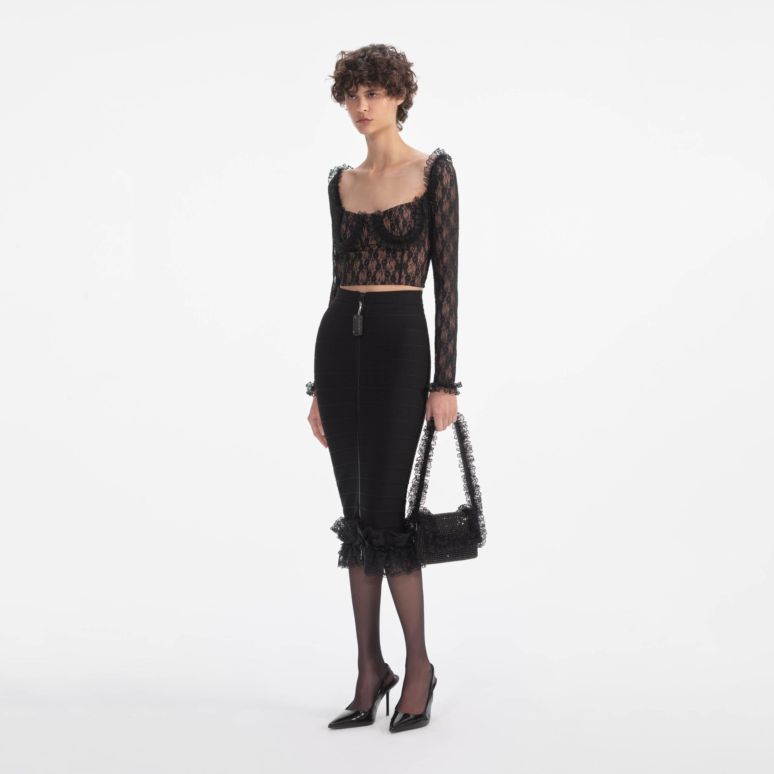 Black Lace Ruffle Top Product Image